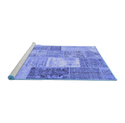 Sideview of Machine Washable Patchwork Blue Transitional Rug, wshcon2907blu