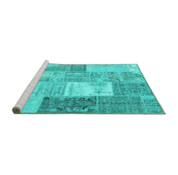Sideview of Machine Washable Patchwork Turquoise Transitional Area Rugs, wshcon2907turq