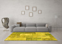 Machine Washable Patchwork Yellow Transitional Rug, wshcon2907yw