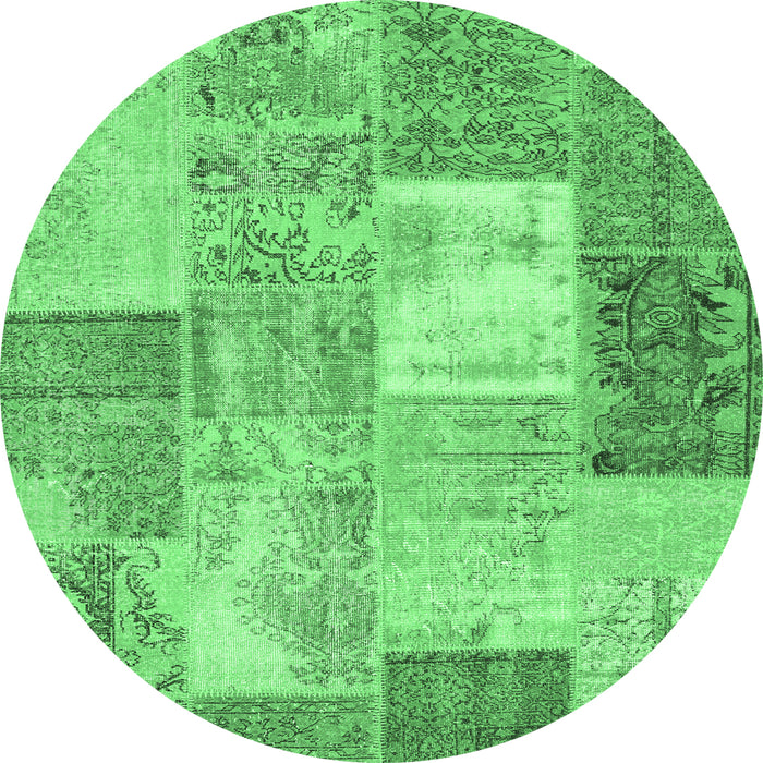 Round Machine Washable Patchwork Emerald Green Transitional Area Rugs, wshcon2907emgrn