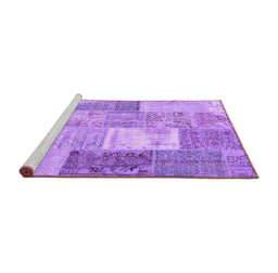 Sideview of Machine Washable Patchwork Purple Transitional Area Rugs, wshcon2907pur