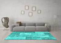 Machine Washable Patchwork Turquoise Transitional Rug, wshcon2907turq