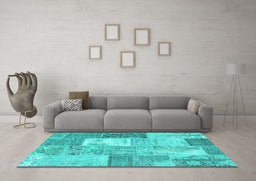 Machine Washable Patchwork Turquoise Transitional Area Rugs in a Living Room,, wshcon2907turq