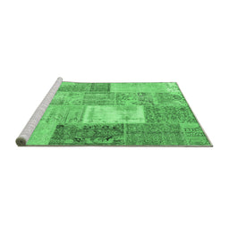 Sideview of Machine Washable Patchwork Emerald Green Transitional Area Rugs, wshcon2907emgrn