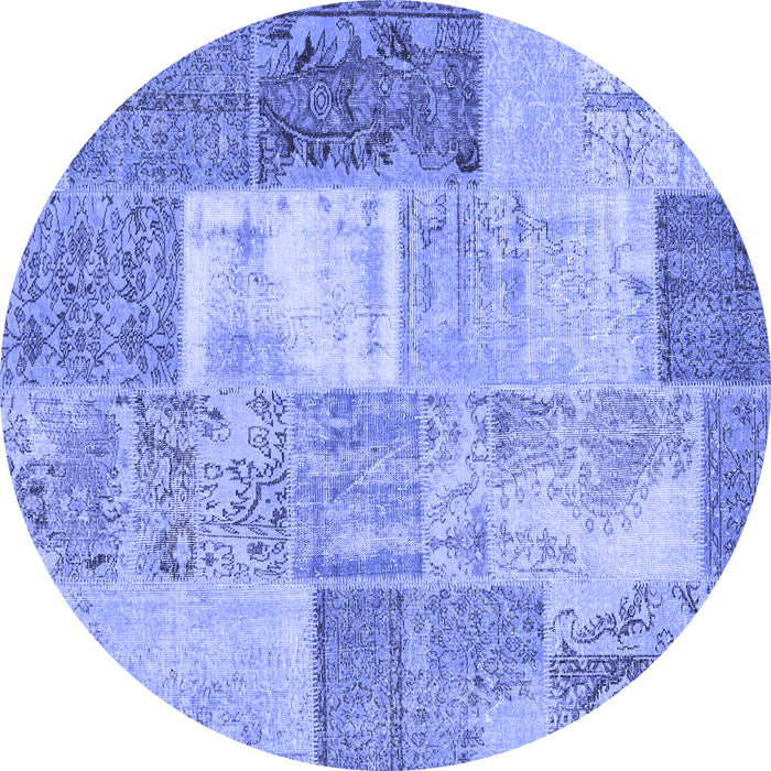 Round Patchwork Blue Transitional Rug, con2907blu