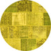 Round Machine Washable Patchwork Yellow Transitional Rug, wshcon2907yw