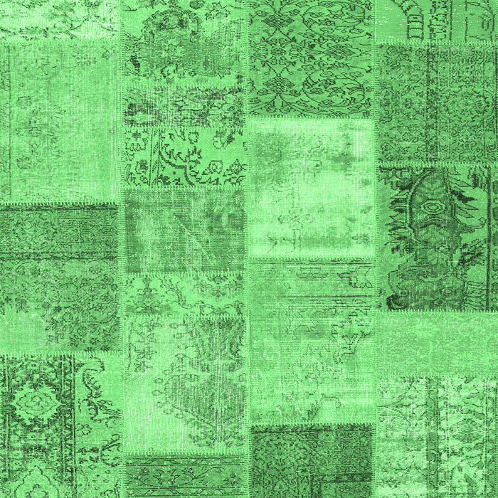 Square Machine Washable Patchwork Emerald Green Transitional Area Rugs, wshcon2907emgrn
