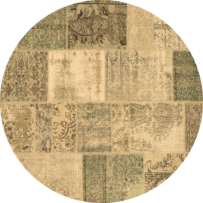 Round Machine Washable Patchwork Brown Transitional Rug, wshcon2907brn
