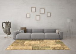 Machine Washable Patchwork Brown Transitional Rug in a Living Room,, wshcon2907brn