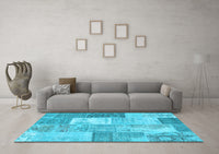 Machine Washable Patchwork Light Blue Transitional Rug, wshcon2907lblu