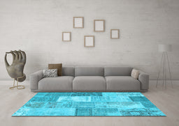Machine Washable Patchwork Light Blue Transitional Rug in a Living Room, wshcon2907lblu