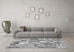 Machine Washable Patchwork Gray Transitional Rug in a Living Room,, wshcon2908gry