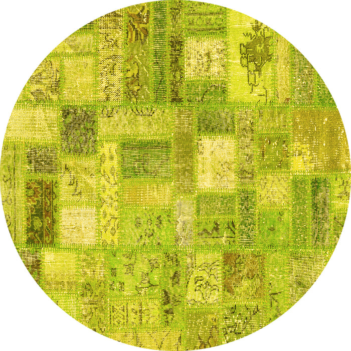 Round Patchwork Yellow Transitional Rug, con2908yw