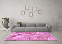 Machine Washable Patchwork Pink Transitional Rug, wshcon2908pnk