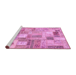 Sideview of Machine Washable Patchwork Pink Transitional Rug, wshcon2908pnk