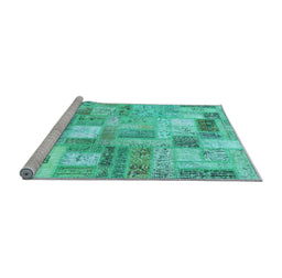 Sideview of Machine Washable Patchwork Light Blue Transitional Rug, wshcon2908lblu