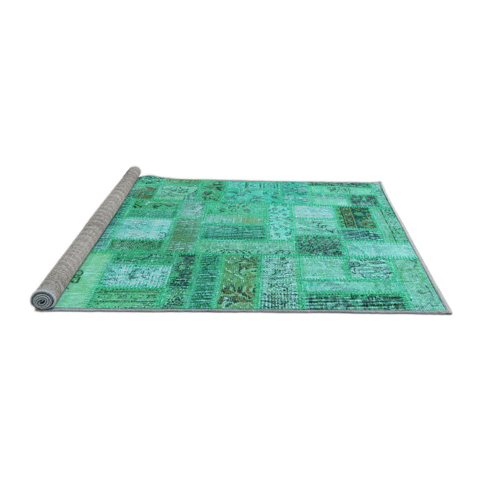 Sideview of Machine Washable Patchwork Light Blue Transitional Rug, wshcon2908lblu