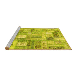 Sideview of Machine Washable Patchwork Yellow Transitional Rug, wshcon2908yw