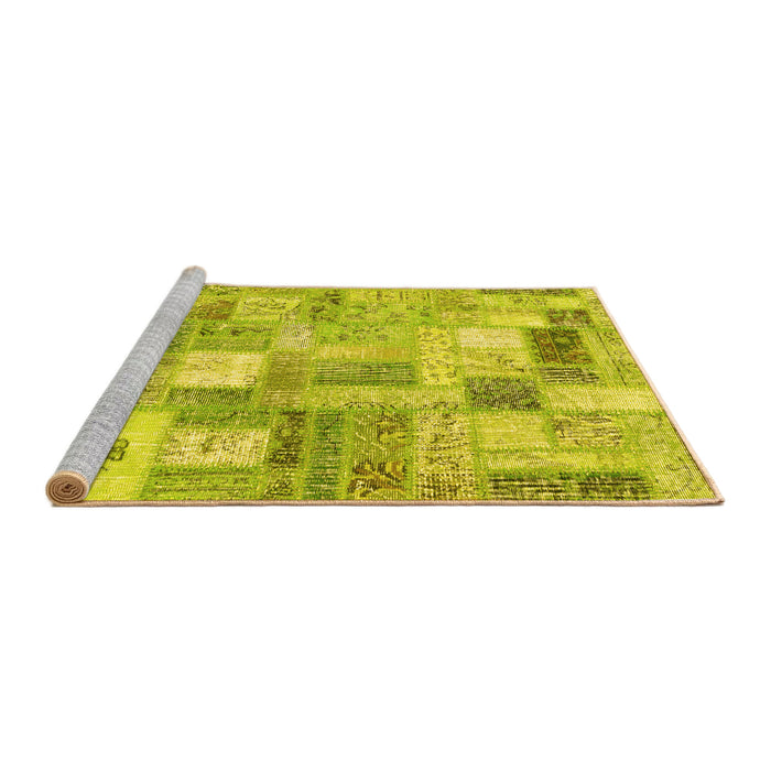 Sideview of Machine Washable Patchwork Yellow Transitional Rug, wshcon2908yw