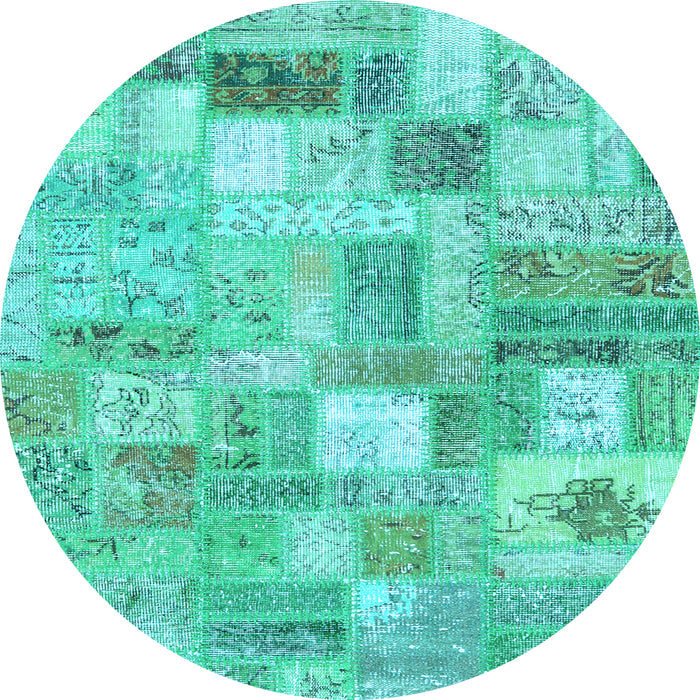 Round Machine Washable Patchwork Light Blue Transitional Rug, wshcon2908lblu