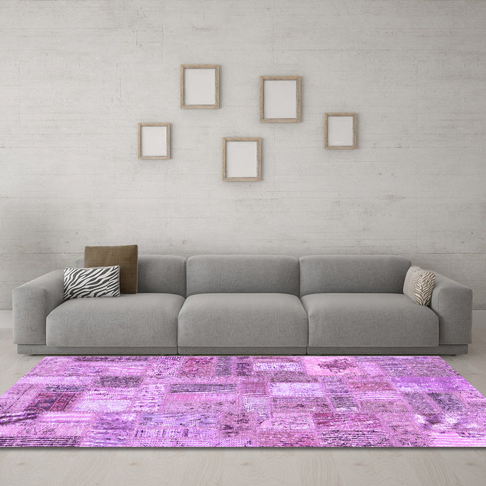 Machine Washable Patchwork Purple Transitional Area Rugs in a Living Room, wshcon2908pur