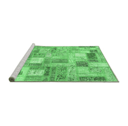 Sideview of Machine Washable Patchwork Emerald Green Transitional Area Rugs, wshcon2908emgrn