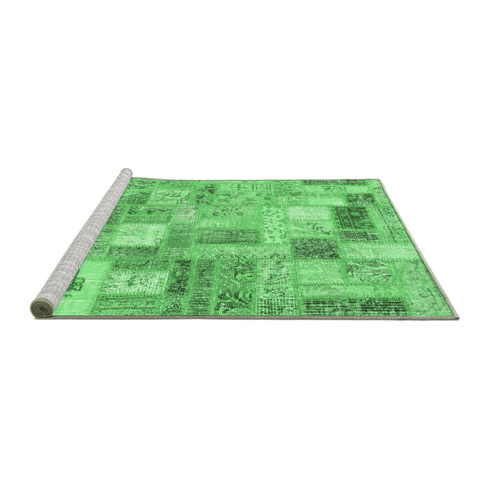 Sideview of Machine Washable Patchwork Emerald Green Transitional Area Rugs, wshcon2908emgrn