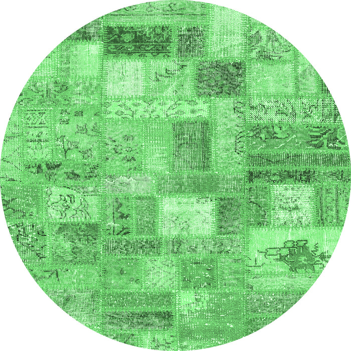 Round Machine Washable Patchwork Emerald Green Transitional Area Rugs, wshcon2908emgrn
