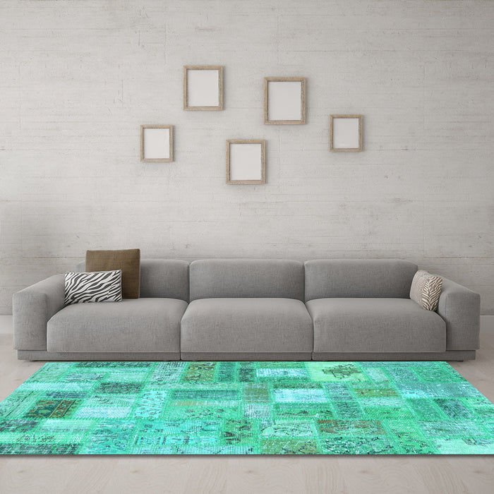 Machine Washable Patchwork Light Blue Transitional Rug in a Living Room, wshcon2908lblu