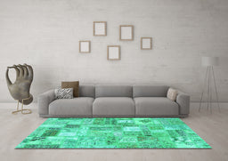 Machine Washable Patchwork Turquoise Transitional Area Rugs in a Living Room,, wshcon2908turq