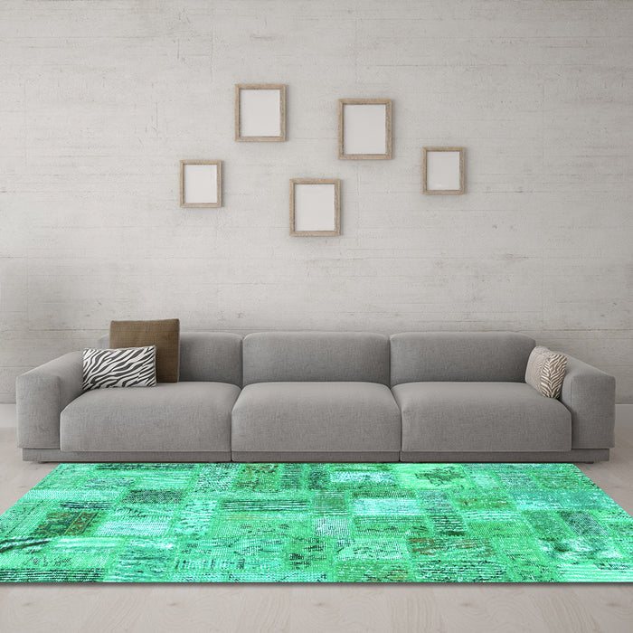 Machine Washable Patchwork Turquoise Transitional Area Rugs in a Living Room,, wshcon2908turq