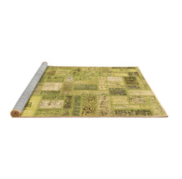 Sideview of Machine Washable Patchwork Brown Transitional Rug, wshcon2908brn