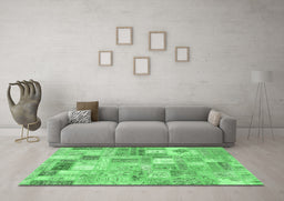 Machine Washable Patchwork Emerald Green Transitional Area Rugs in a Living Room,, wshcon2908emgrn