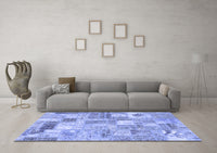 Machine Washable Patchwork Blue Transitional Rug, wshcon2908blu