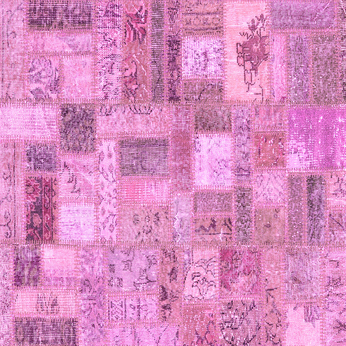 Square Machine Washable Patchwork Pink Transitional Rug, wshcon2908pnk