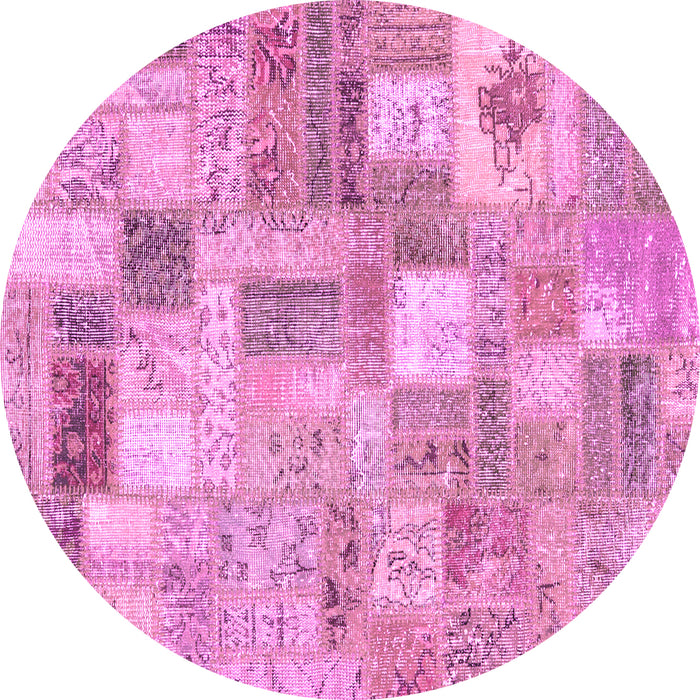 Round Machine Washable Patchwork Pink Transitional Rug, wshcon2908pnk