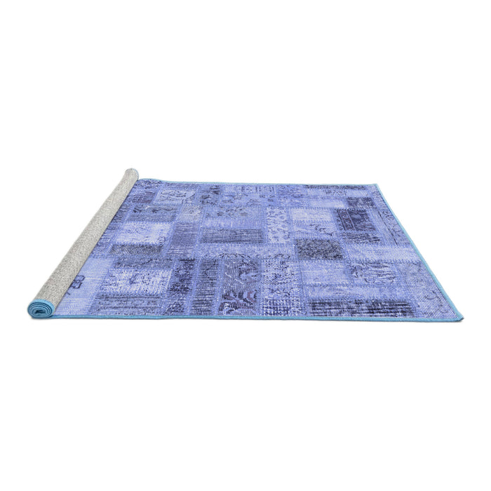 Sideview of Machine Washable Patchwork Blue Transitional Rug, wshcon2908blu