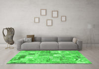 Machine Washable Patchwork Green Transitional Rug, wshcon2908grn