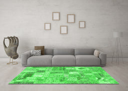 Machine Washable Patchwork Green Transitional Area Rugs in a Living Room,, wshcon2908grn