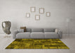 Machine Washable Patchwork Yellow Transitional Rug in a Living Room, wshcon2909yw