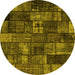 Round Machine Washable Patchwork Yellow Transitional Rug, wshcon2909yw