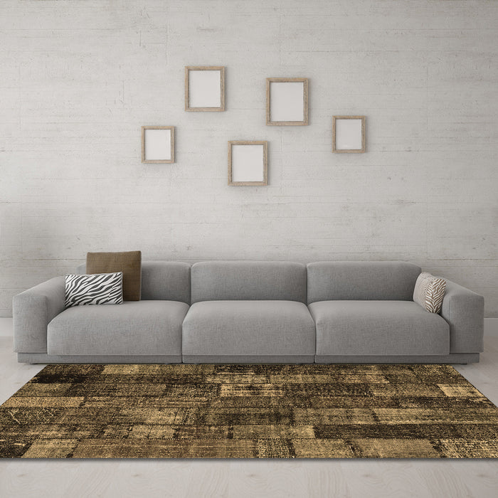 Machine Washable Patchwork Brown Transitional Rug in a Living Room,, wshcon2909brn