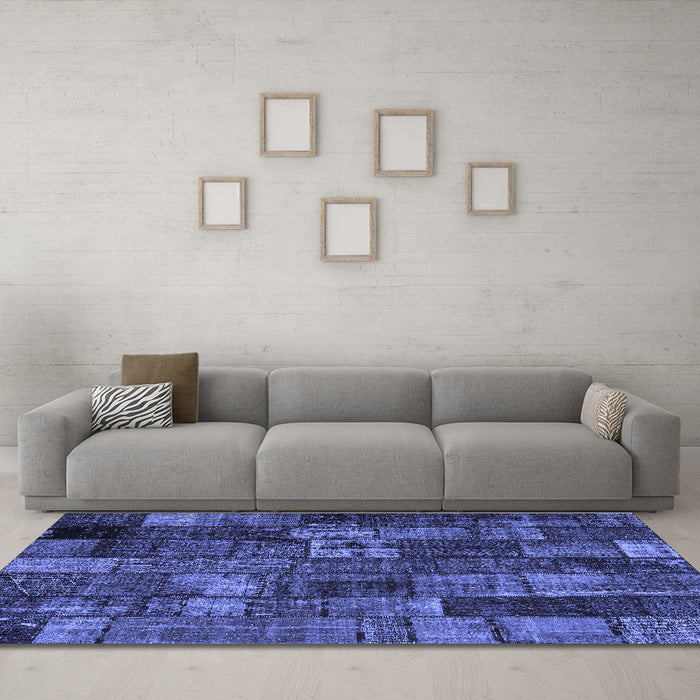 Machine Washable Patchwork Blue Transitional Rug in a Living Room, wshcon2909blu