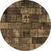 Round Machine Washable Patchwork Brown Transitional Rug, wshcon2909brn