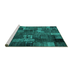 Sideview of Machine Washable Patchwork Turquoise Transitional Area Rugs, wshcon2909turq
