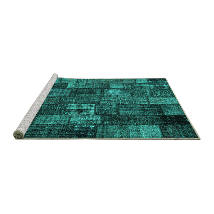 Sideview of Machine Washable Patchwork Turquoise Transitional Area Rugs, wshcon2909turq