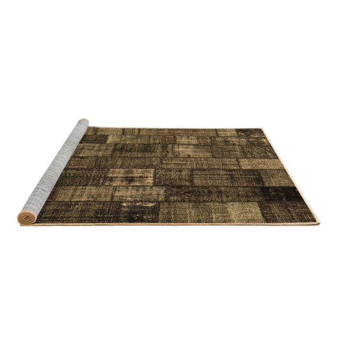 Sideview of Machine Washable Patchwork Brown Transitional Rug, wshcon2909brn