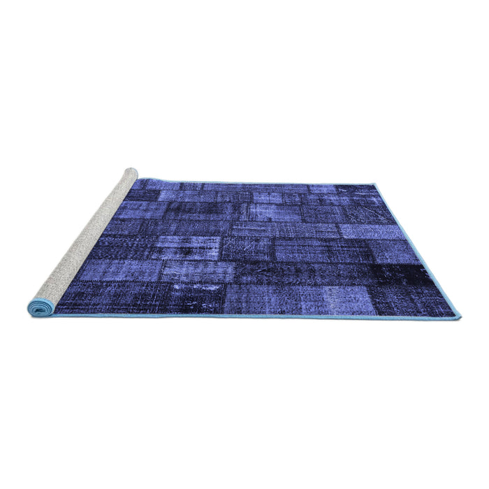 Sideview of Machine Washable Patchwork Blue Transitional Rug, wshcon2909blu