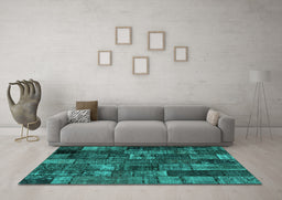 Machine Washable Patchwork Turquoise Transitional Area Rugs in a Living Room,, wshcon2909turq