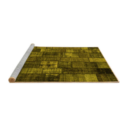 Sideview of Machine Washable Patchwork Yellow Transitional Rug, wshcon2909yw